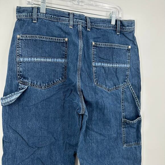 VTG 90s y2k Men's Calvin Klein Carpenter Double Stone Wash Blue Denim Jeans 34 - Picture 8 of 10